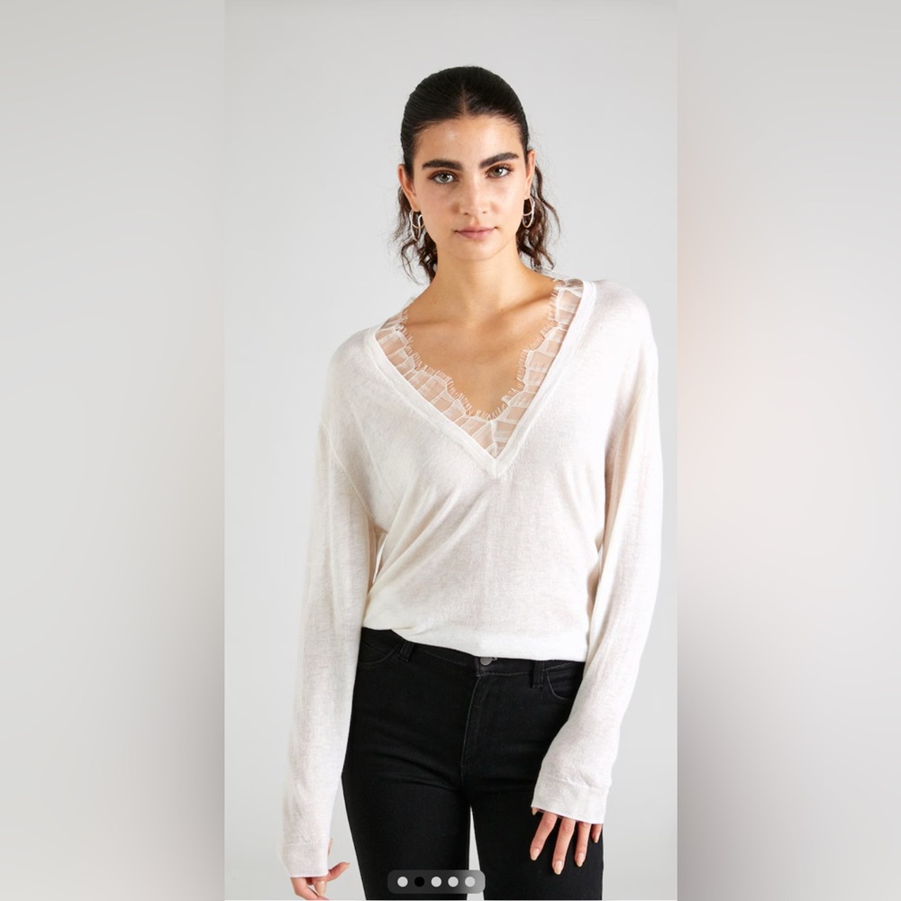 IRO - Haby Lace Trim Sweater Cloudy White  Merino Wool/Silk/Cashmere Mix.  L NWT